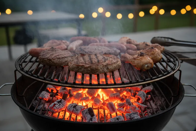 cuisson de viandes sur un barbecue à charbon de bois