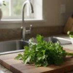 Conserver le persil : trois semaines dans un verre d'eau 5 du persil sur le plan de travail d'une cuisine