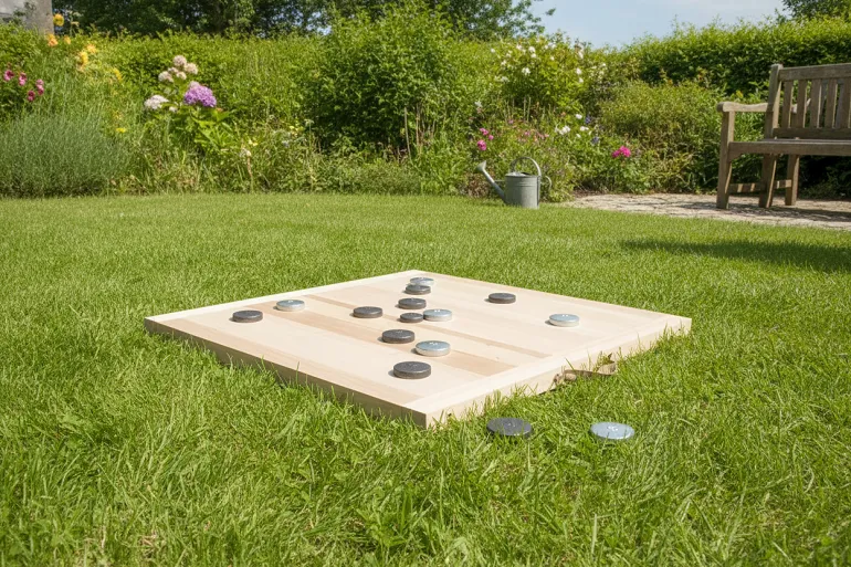 Jeu de palet breton dans un jardin
