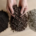 Trois substrats différents côte à côte : terreau fin, mélange aéré à perlite et mélange sableux drainant