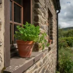 Récolter le persil : au ras et par l'extérieur, jamais en haut 5 Du persil en pot sur le rebord d'une maison en pierre