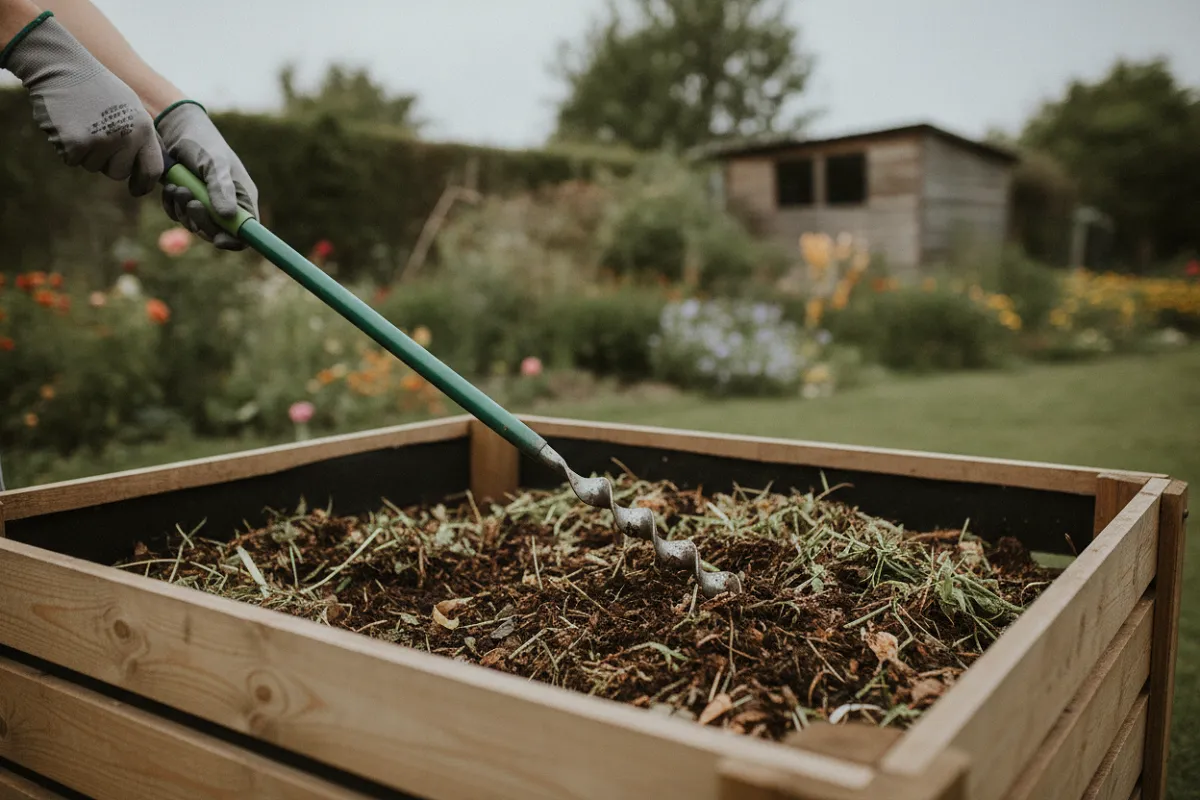 Activateur de compost inutile : un aérateur enfoncé dans le tas apporte l'air qui manque.