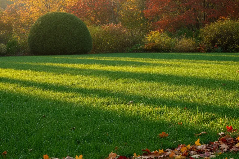 Pelouse dense et verte à l'automne, résultat d'une scarification réussie