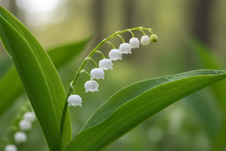 signification du muguet : zoom sur un brin de muguet en fleur