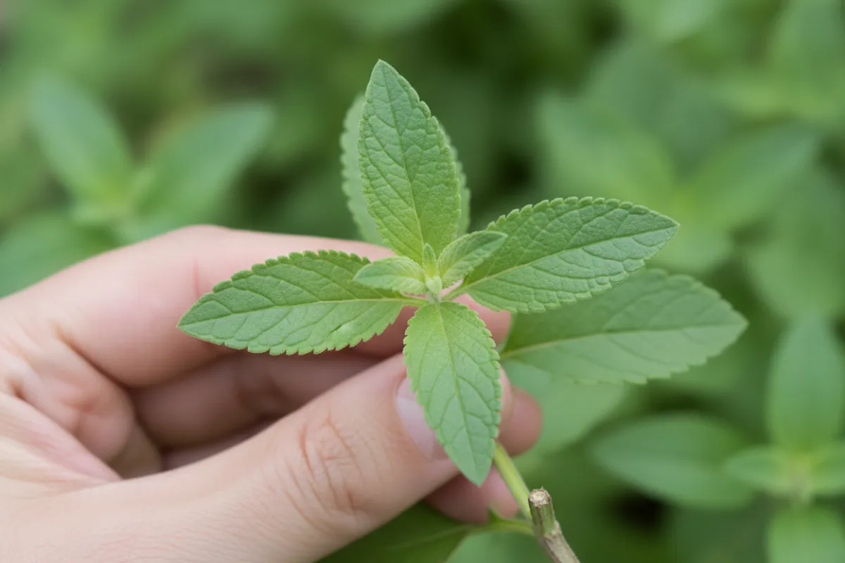 Feuillage de verveine citronnelle, feuilles allongées et rugueuses sur tiges ligneuses.